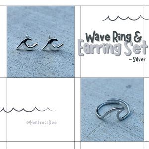 Wave Ring & Earring Set - Silver